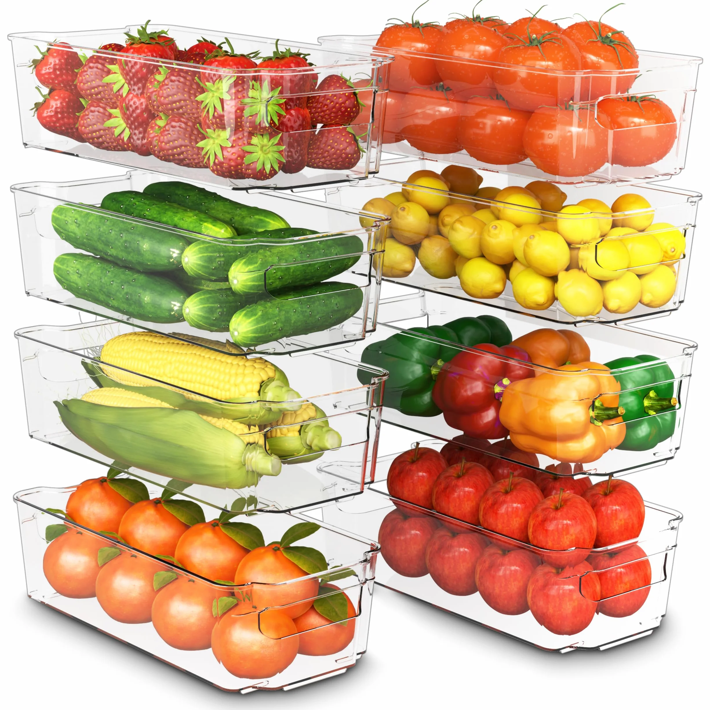 KICHLY - Cestini Organizzatori per dispensa Trasparente - Set di 8 contenitori - Contenitori organizzatori per cucina, dispensa, armadietti, ripiani, Bagno - Senza BPA (Chiaro)