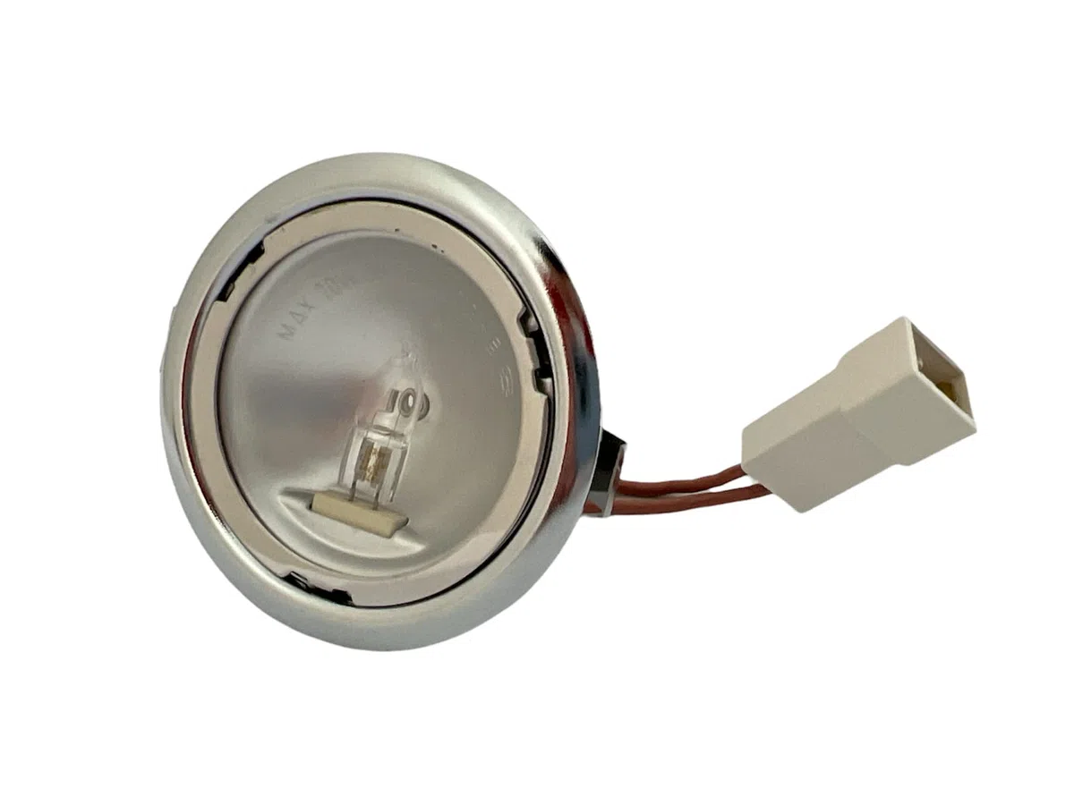 ERICAMBI, Faretto Lampada Alogena per Cappa Elica Cromata Tonda 10W 2006Q, Diametro Interno 55mm, Diametro Esterno 68mm, Ricambio Originale Ikone Infinity Maya Icarus