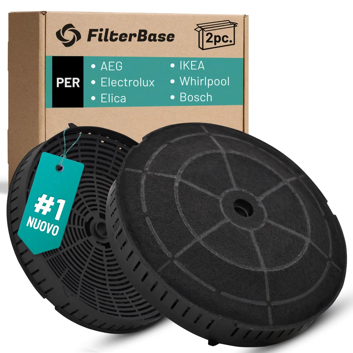 FilterBase® 2 filtri a carbone attivo per AEG Electrolux 4055171138 4055217501 | Elica CFC0038668 Tipo 57 CFC0140343 | Ikea NYTTIG FIL 440 | Whirlpool 48400008824 | Bosch 12020221 | Siemens 10005582
