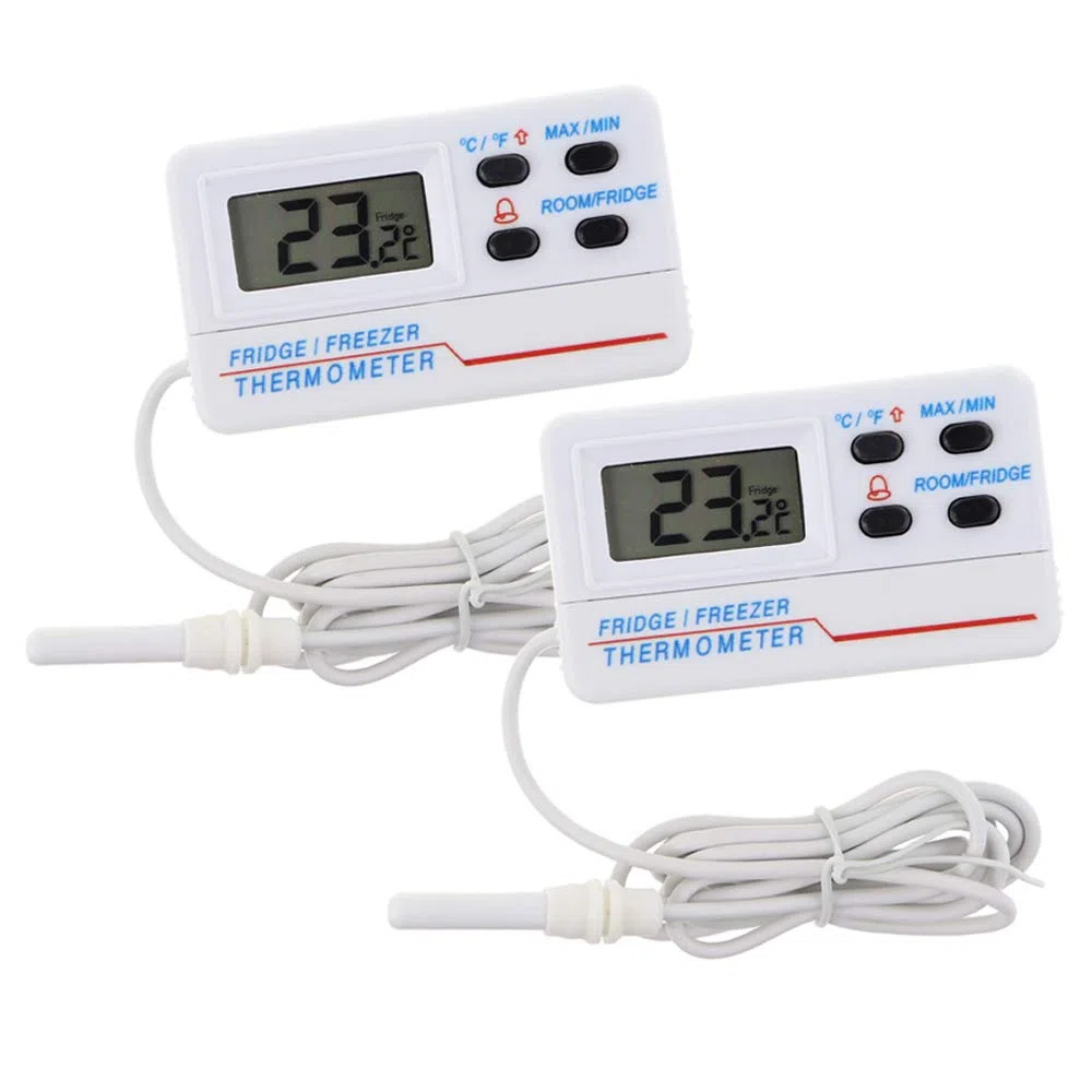 Termometro digitale per frigorifero, congelatore, con allarme di temperatura e funzione massima min e cavo da 1,2 m, misuratore di temperatura del frigorifero
